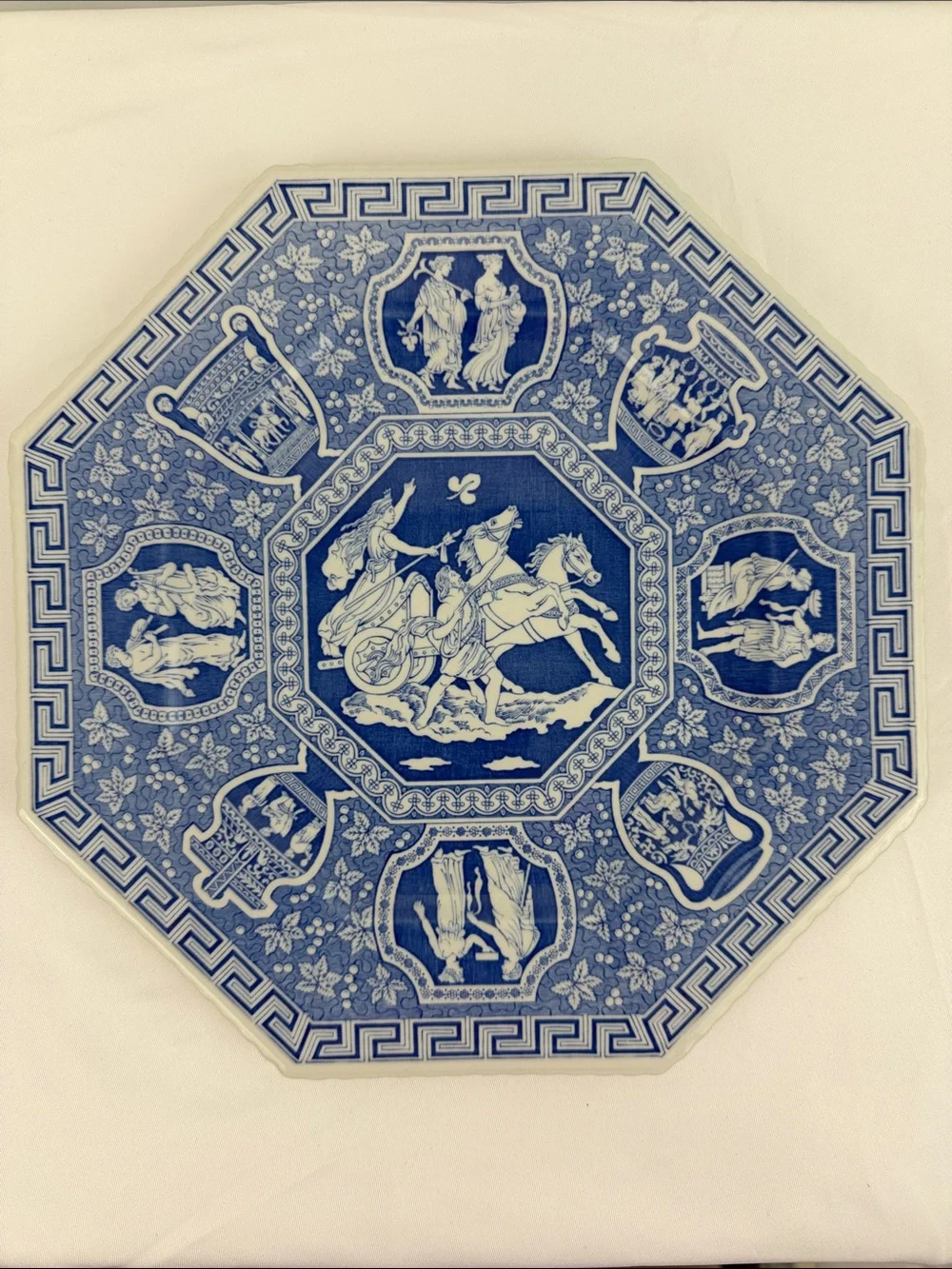 Spode Blue Room Sutherland Greek Octagon Plate Blue White England 9.5